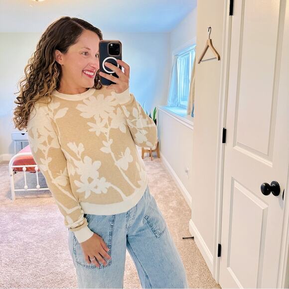 NWT Tuckernuck Minnie Rose Tan White Cotton Cashmere Sweater XS - Picture 1 of 12